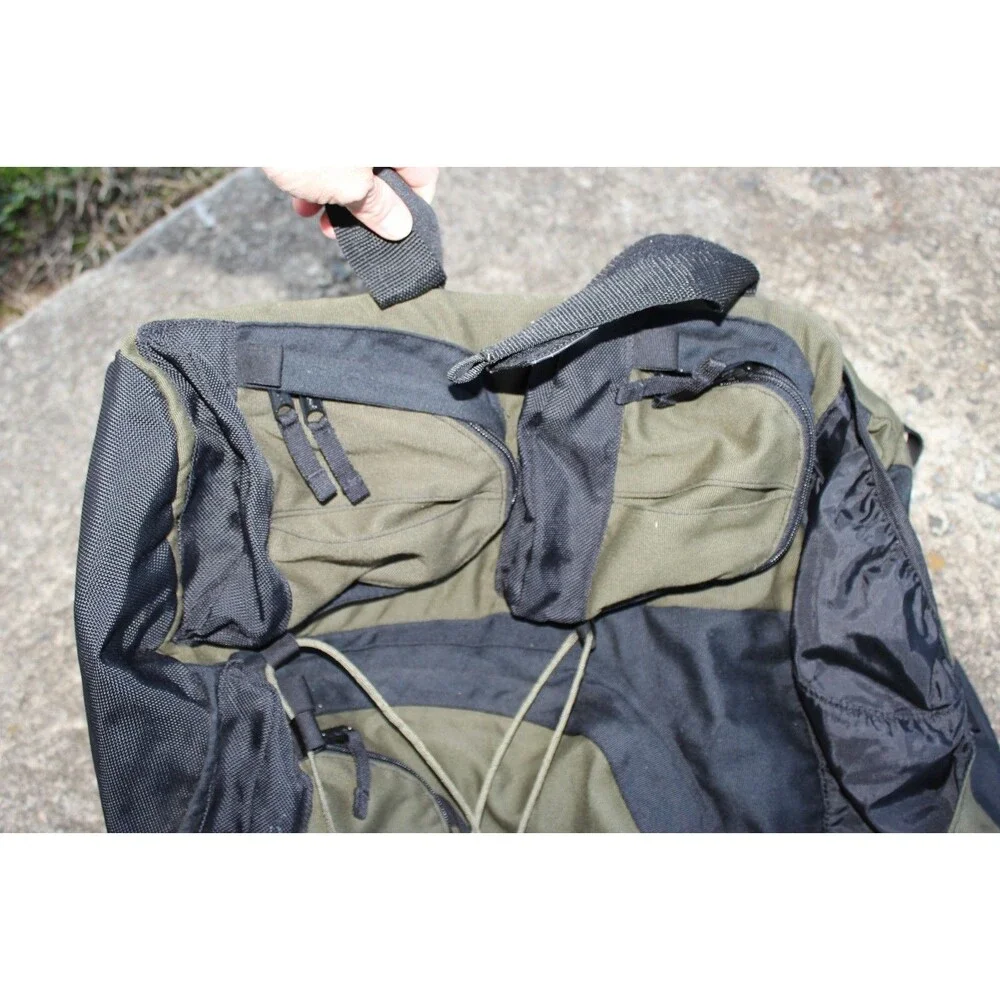 Vintage L.L. Bean Rucksack Olive Green Black Nylon Hiking Backpack 20